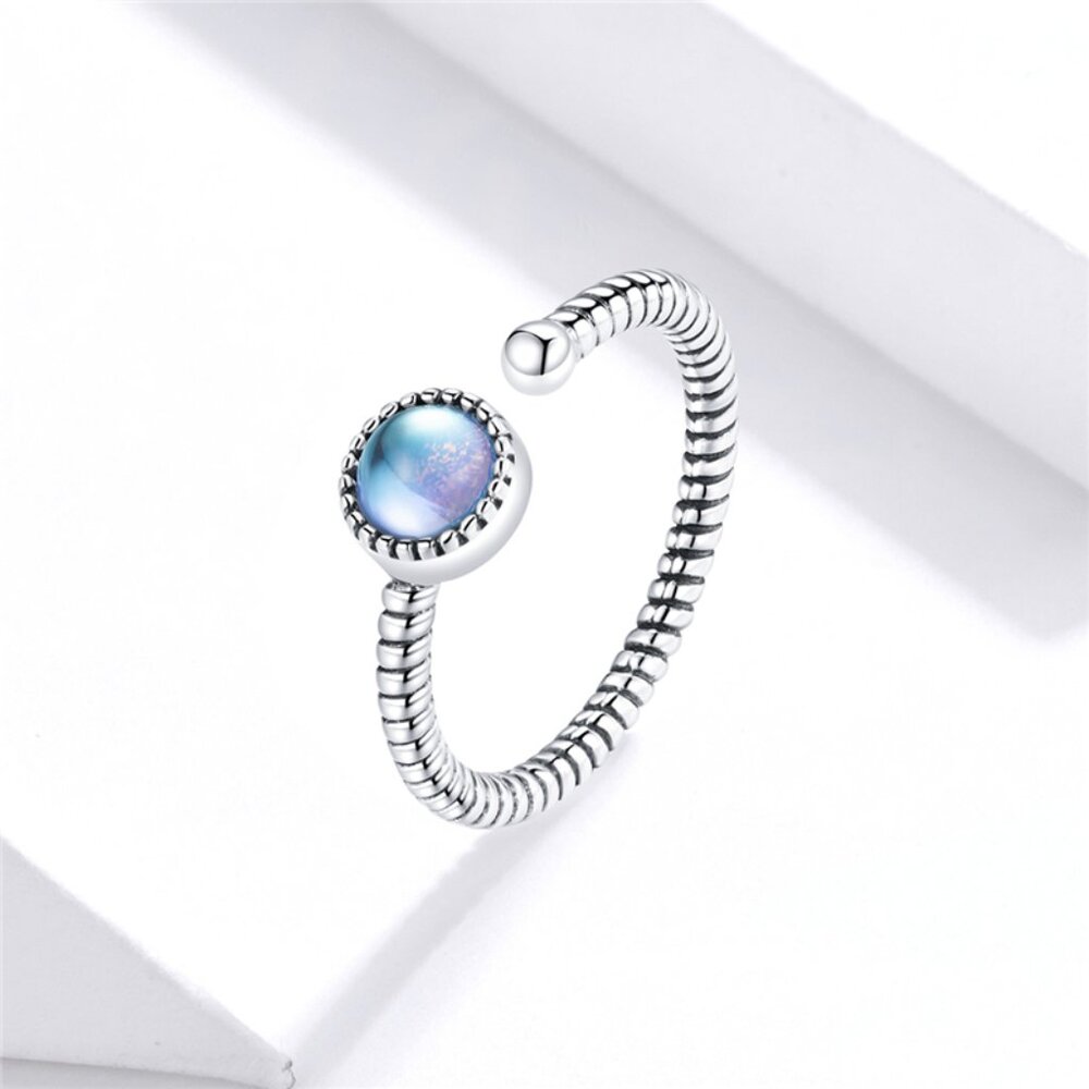 5.0mm Round Adjustable Moonstone Lovers Stone Ring 925 Sterling Silver